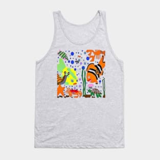 Marine Life illustration on Red Green Background Tank Top